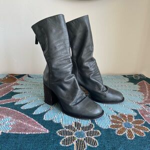 Free People Elle Block Heel Leather Boot size 37 | color: stone